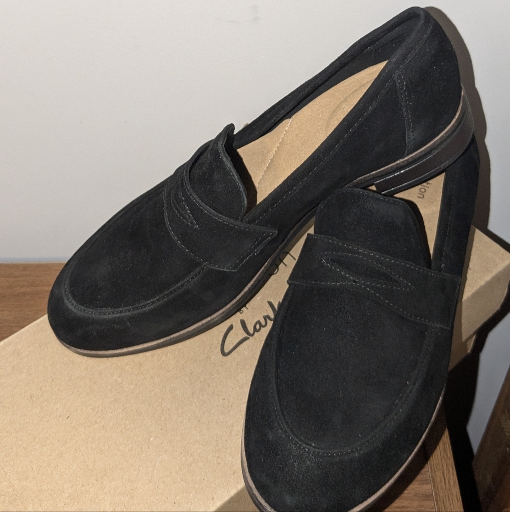 Clarks Black Suede Flats